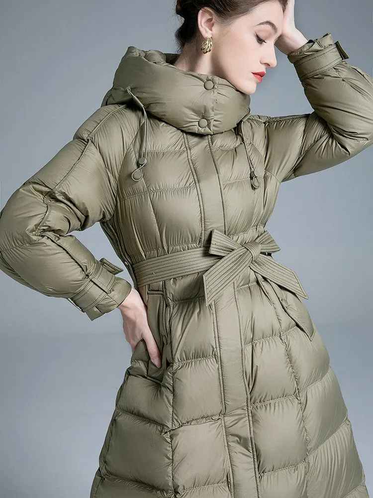 Removable Hood Belted Down Puffer Coat