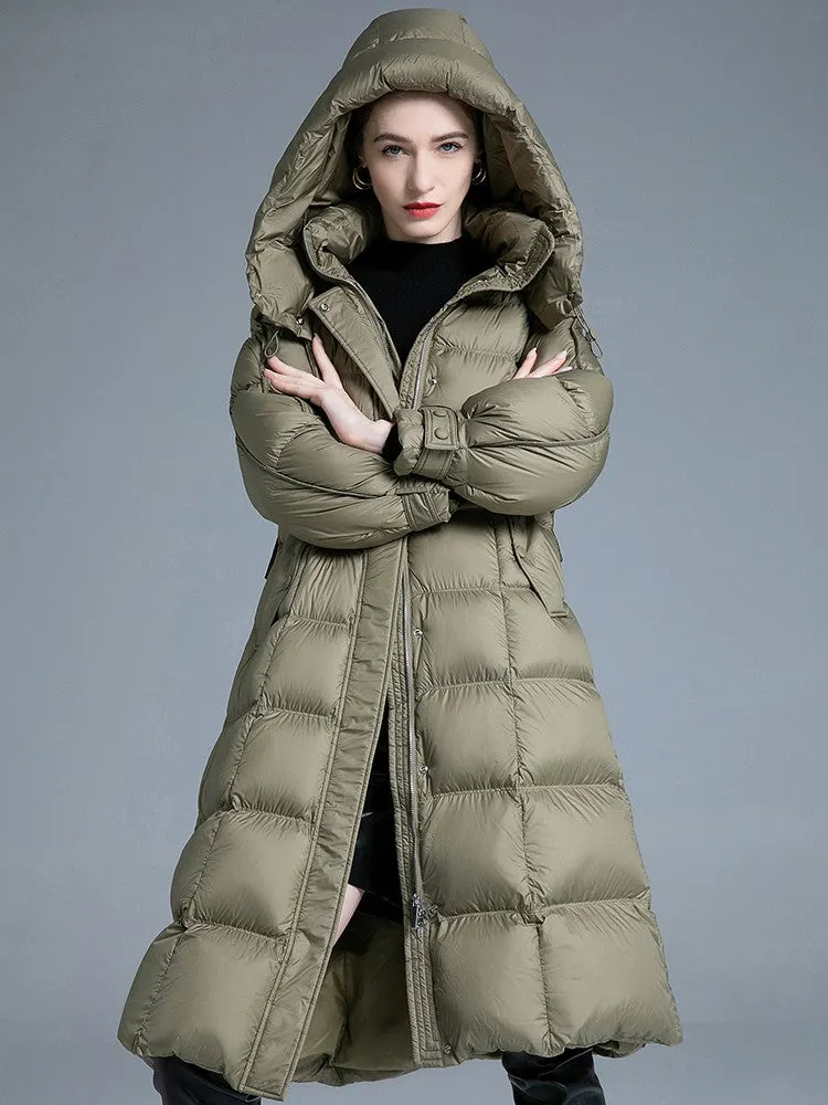 Removable Hood Belted Down Puffer Coat