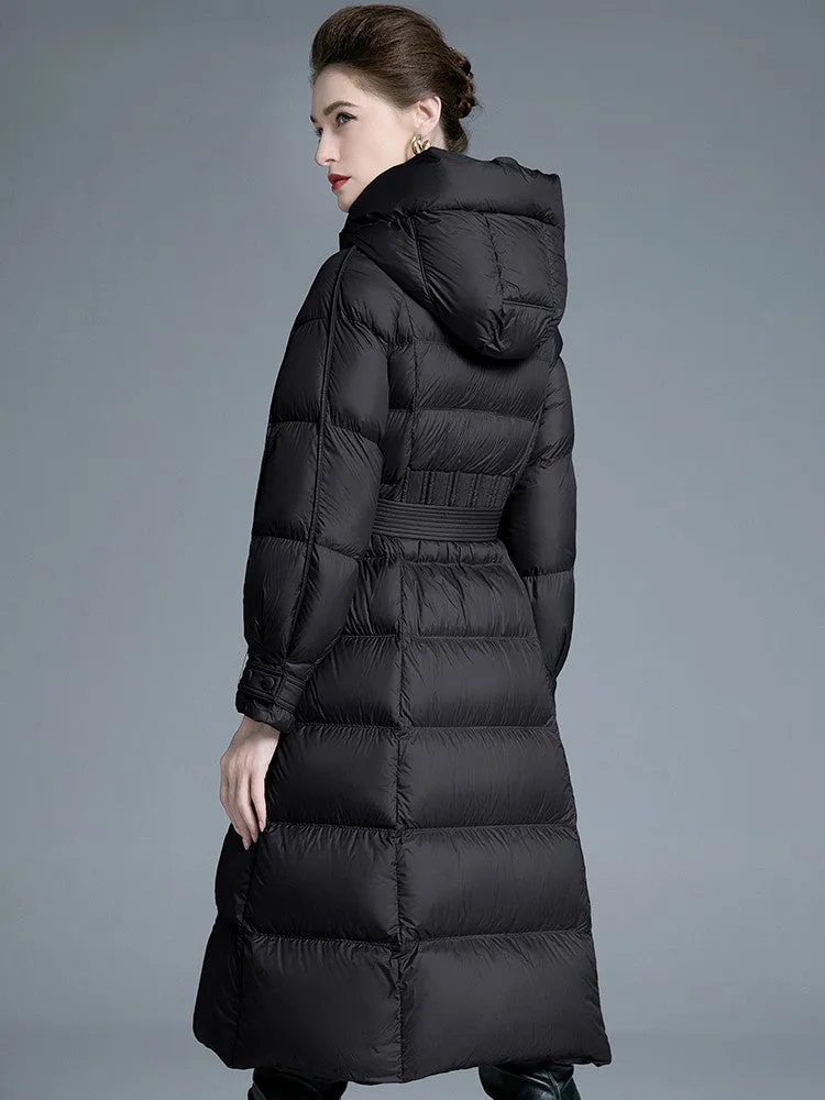 Removable Hood Belted Down Puffer Coat