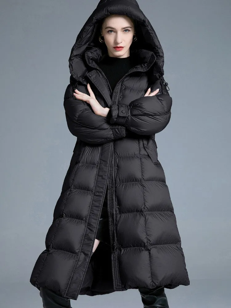 Removable Hood Belted Down Puffer Coat