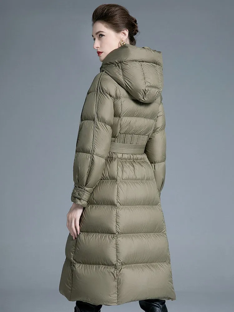 Removable Hood Belted Down Puffer Coat