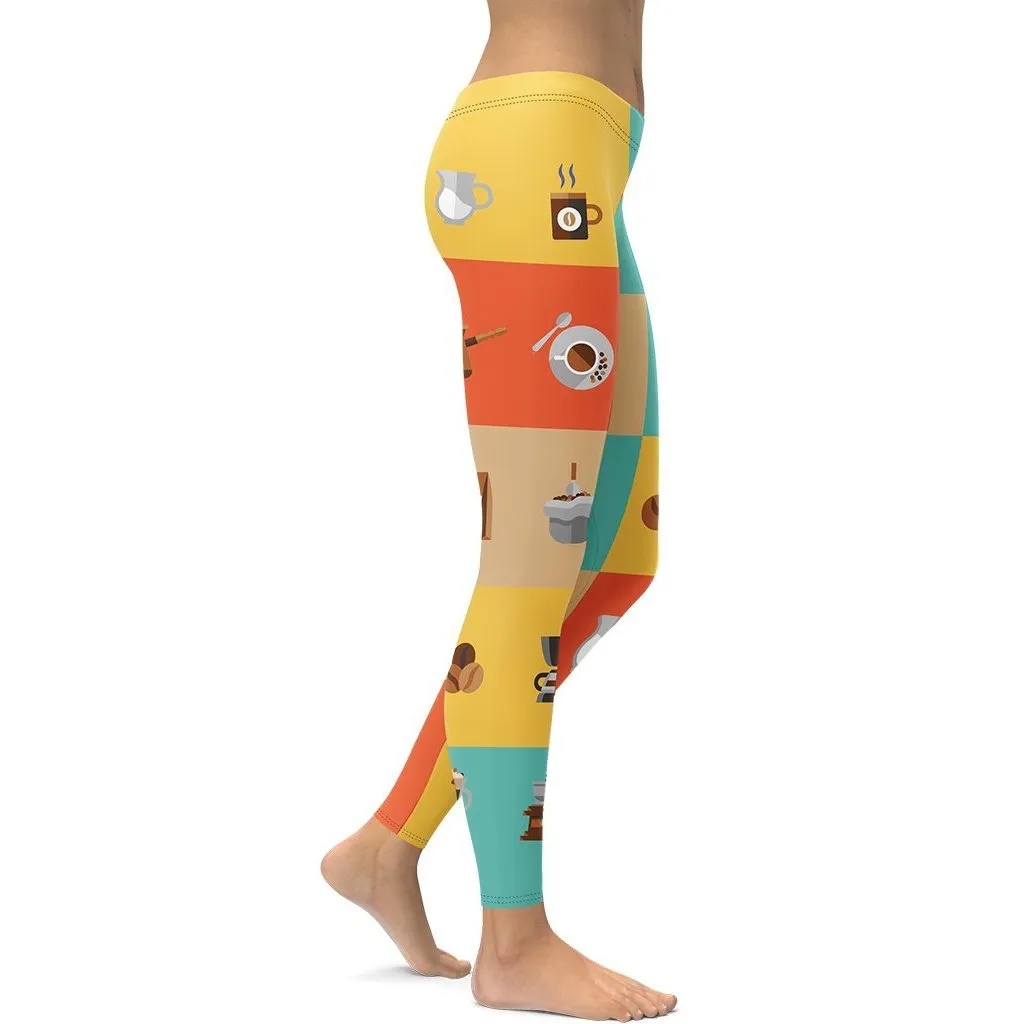 Retro Color Block Coffee Leggings