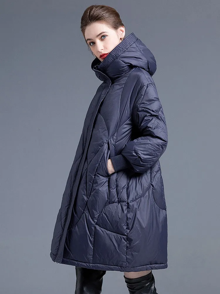 Ribbed Cuff Hooded Down Puffer Coat