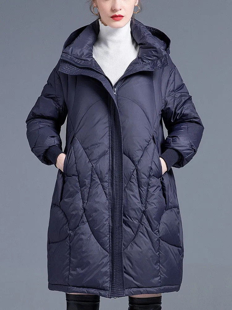 Ribbed Cuff Hooded Down Puffer Coat