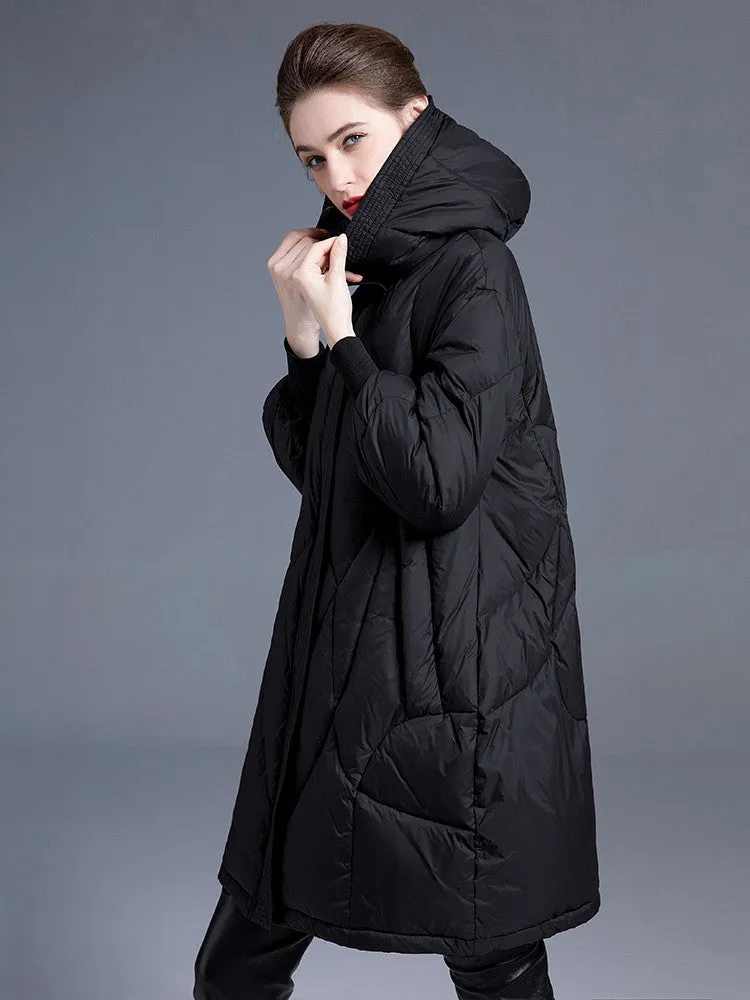 Ribbed Cuff Hooded Down Puffer Coat