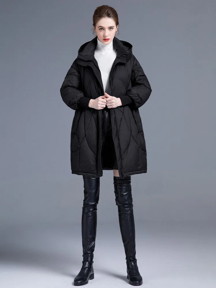 Ribbed Cuff Hooded Down Puffer Coat