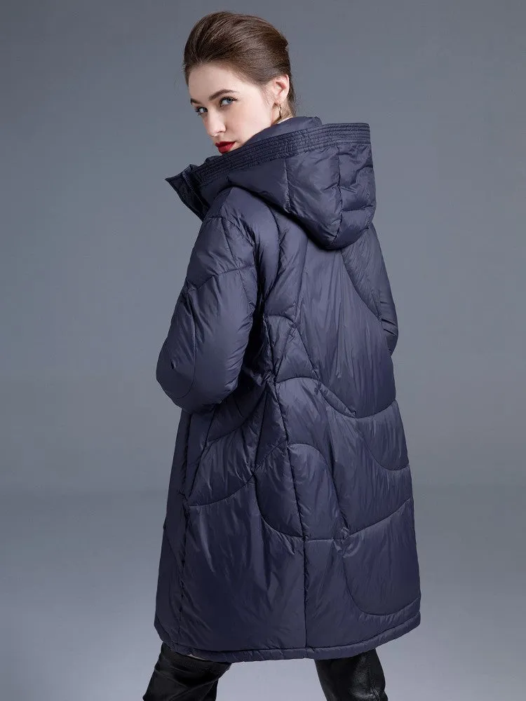 Ribbed Cuff Hooded Down Puffer Coat