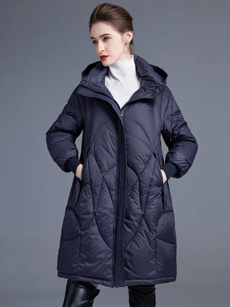 Ribbed Cuff Hooded Down Puffer Coat