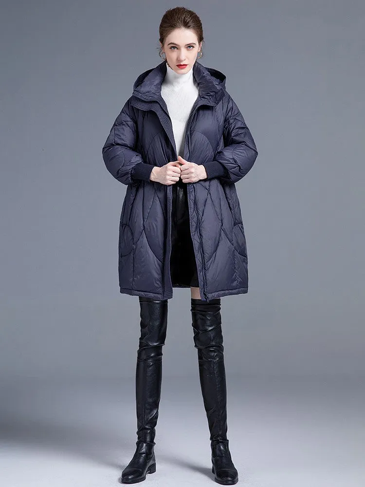 Ribbed Cuff Hooded Down Puffer Coat