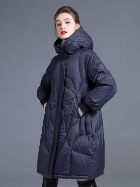 Ribbed Cuff Hooded Down Puffer Coat