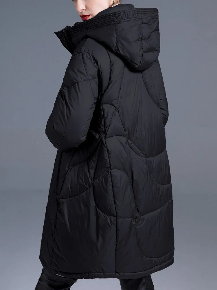 Ribbed Cuff Hooded Down Puffer Coat