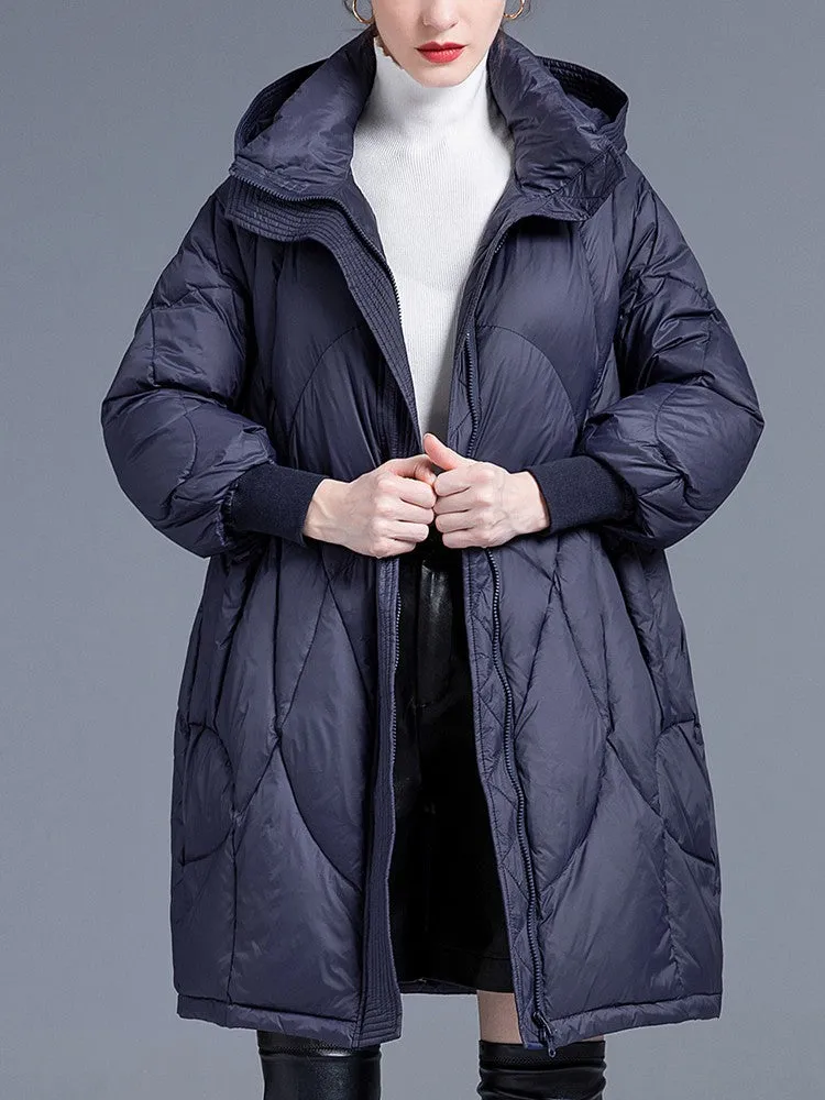 Ribbed Cuff Hooded Down Puffer Coat