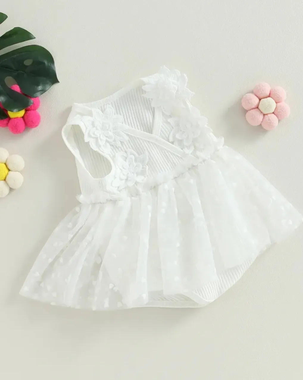 Ribbed White Lace Romper with Romantic Tulle Tutu #1001169