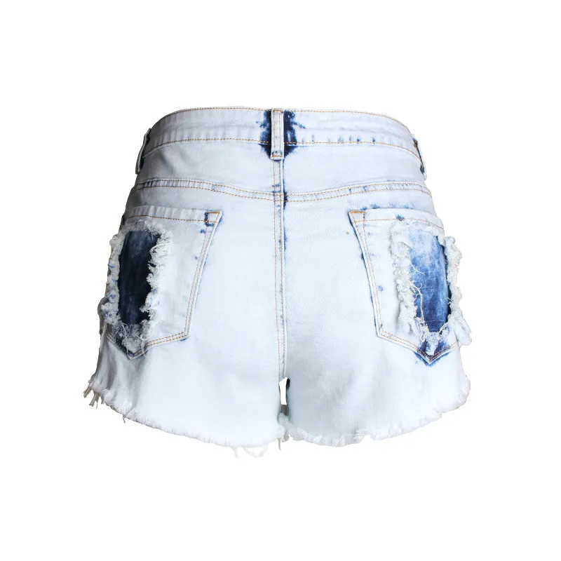 Ripped jeans women's high waist light color  denim shorts