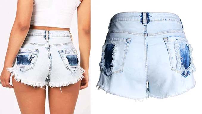 Ripped jeans women's high waist light color  denim shorts