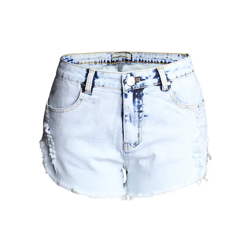 Ripped jeans women's high waist light color  denim shorts