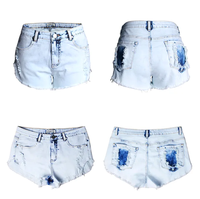 Ripped jeans women's high waist light color  denim shorts