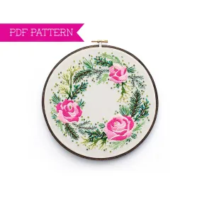 Roses And Pine Embroidery PDF Pattern