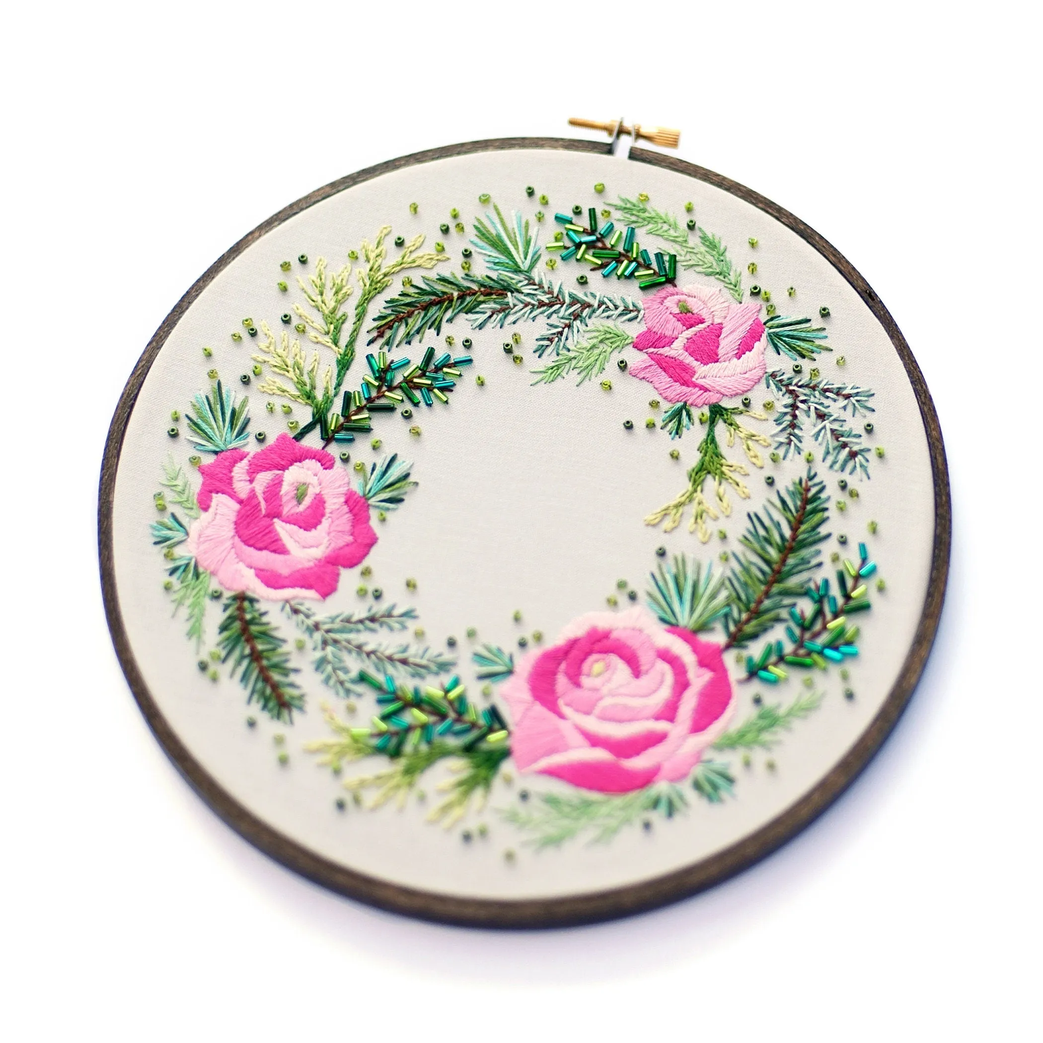 Roses And Pine Embroidery PDF Pattern