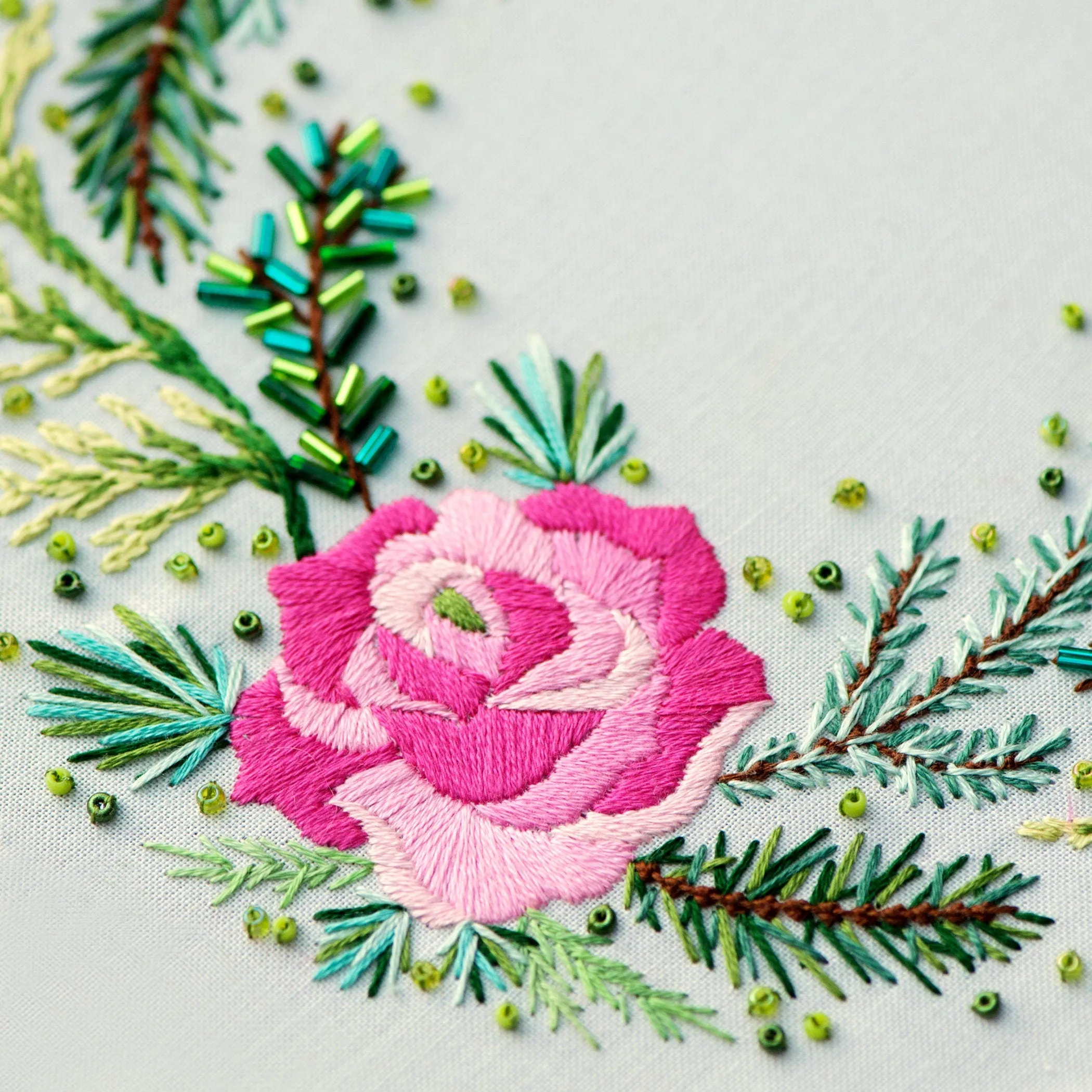 Roses And Pine Embroidery PDF Pattern