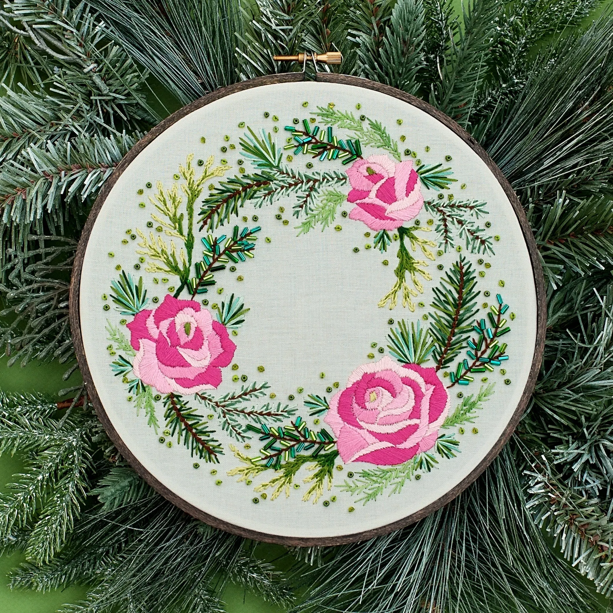 Roses And Pine Embroidery PDF Pattern