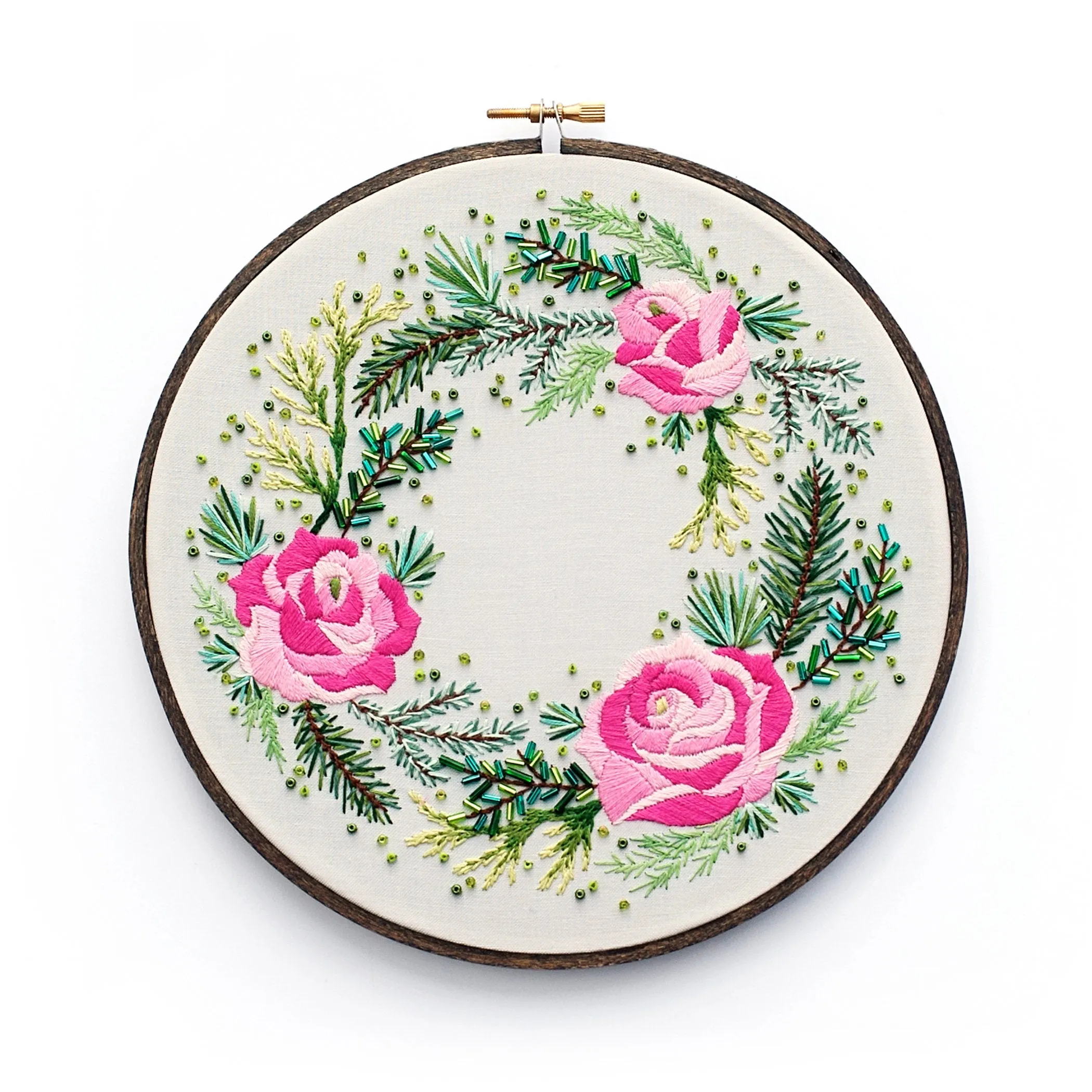 Roses And Pine Embroidery PDF Pattern