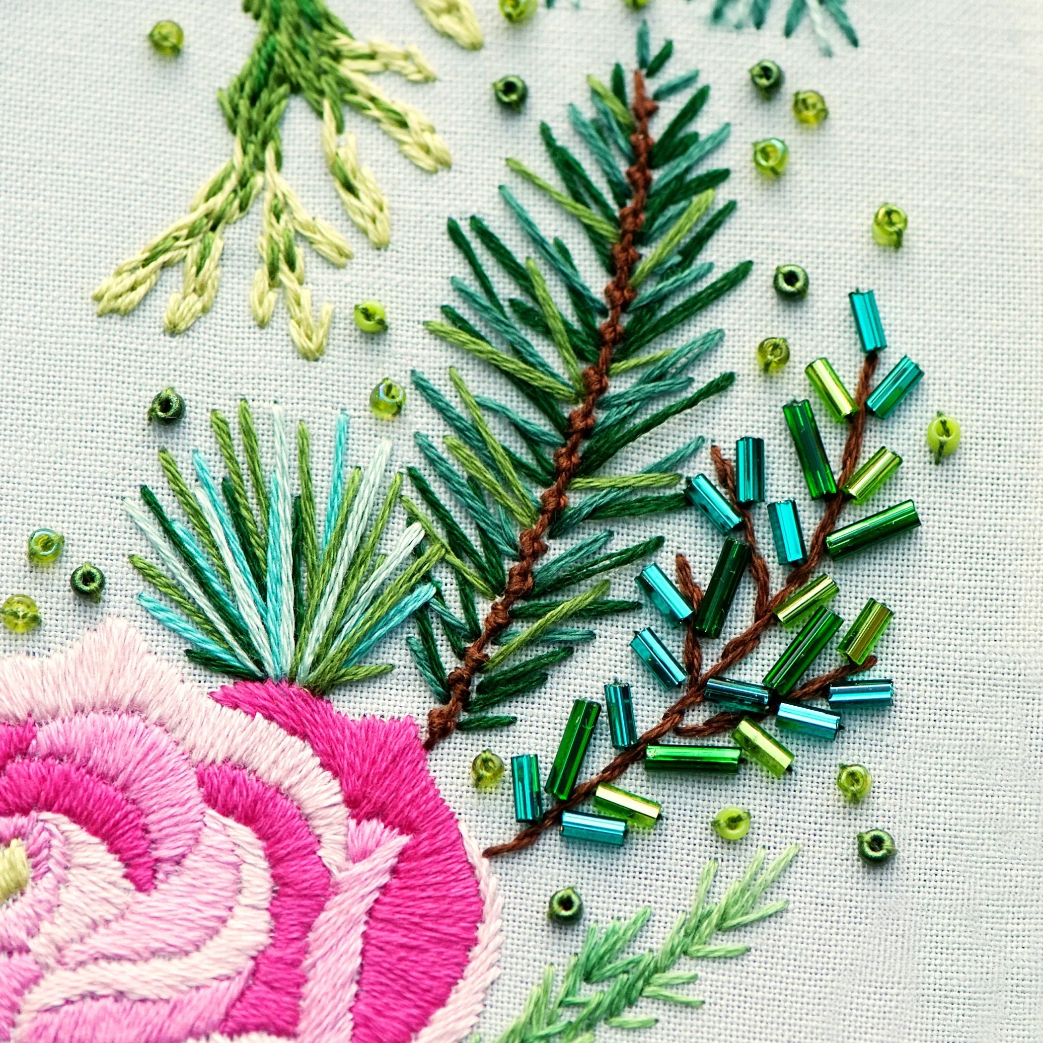 Roses And Pine Embroidery PDF Pattern