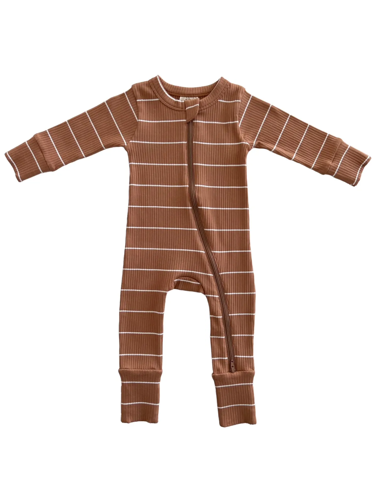 Saddle Stripe / Organic Ribbed 2-Way Zip Romper