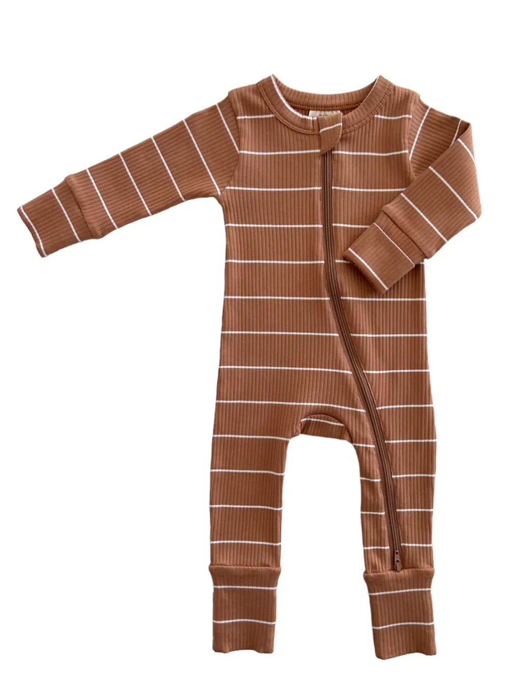 Saddle Stripe / Organic Ribbed 2-Way Zip Romper