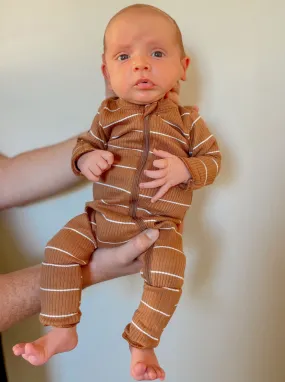 Saddle Stripe / Organic Ribbed 2-Way Zip Romper