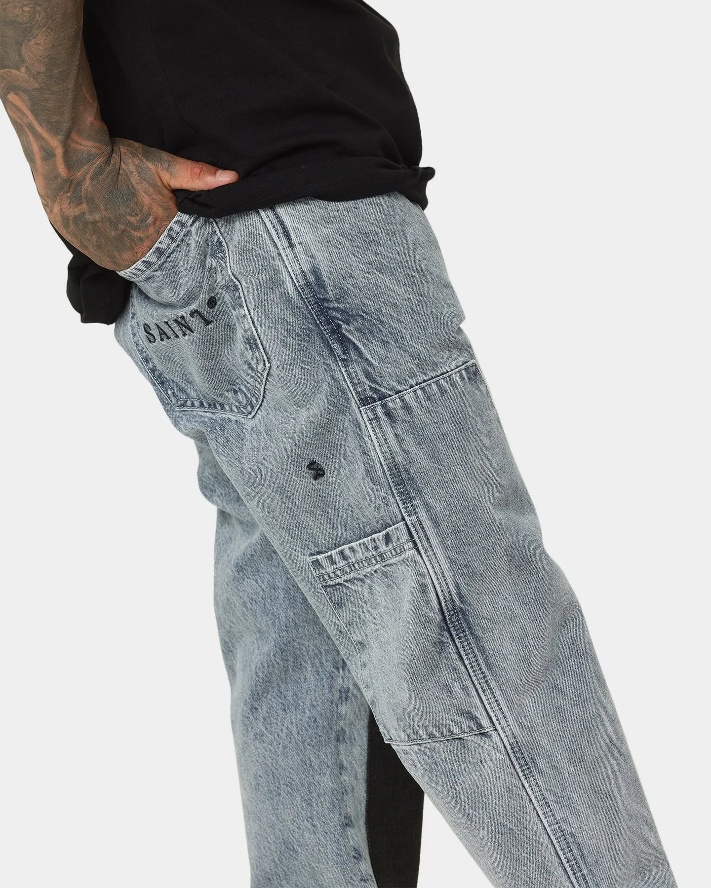 Saint Morta Patchwork Carpenter Jeans Stone Wash Blue