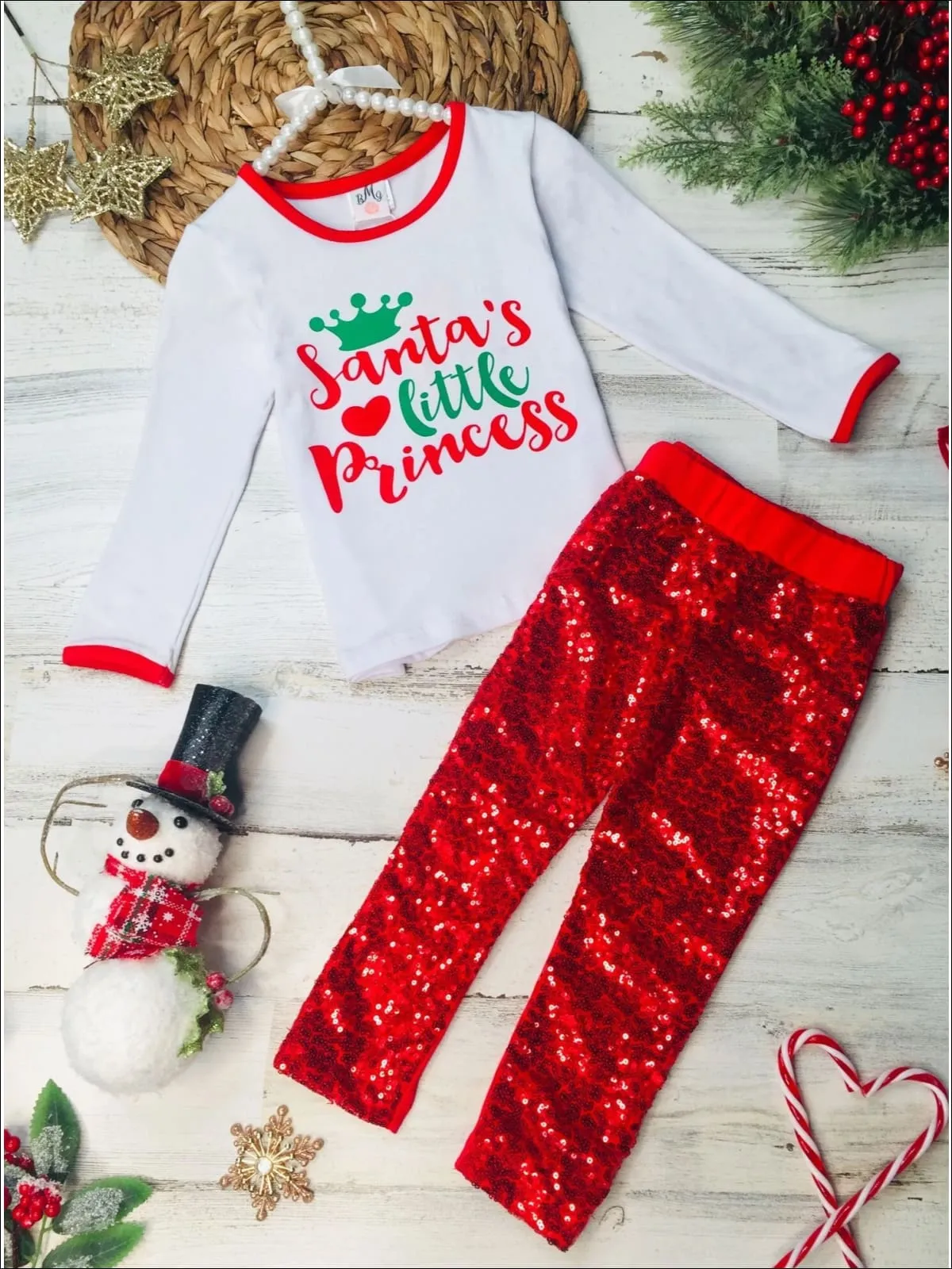 Santa's Little Princess Sequin Legging Set