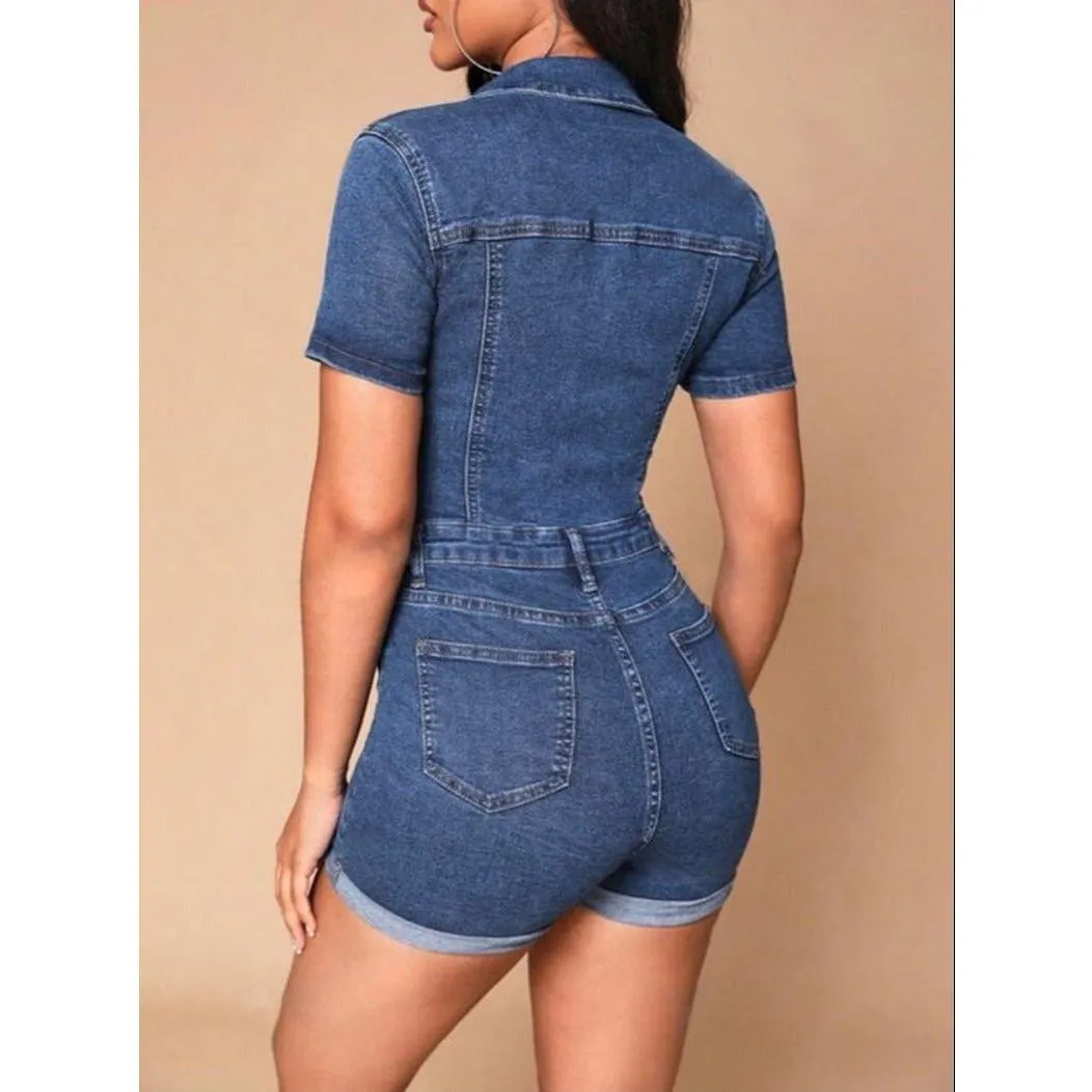 Short Sleeve Denim Jumpsuit