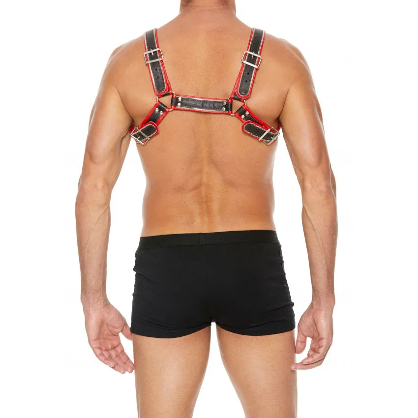 Shots UOMO Z Series Leather Men's Bulldog Harness S/M - Black - Red