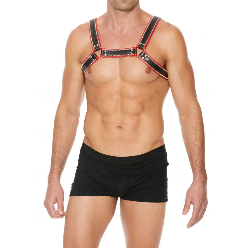 Shots UOMO Z Series Leather Men's Bulldog Harness S/M - Black - Red