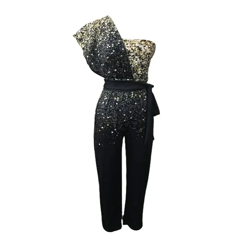 Sleek Backless Slim Fit High Waist Jumpsuit with Sequins