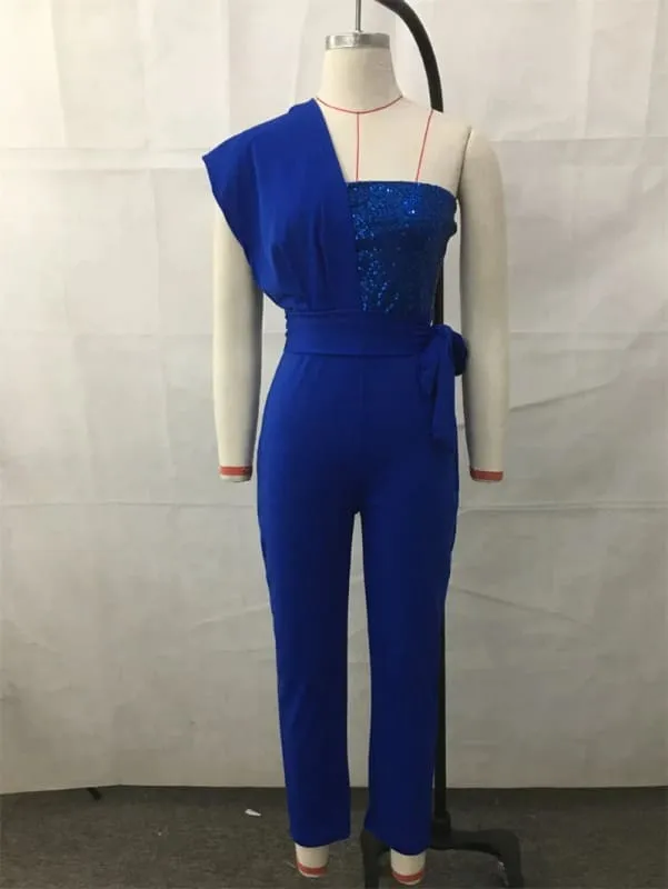 Sleek Backless Slim Fit High Waist Jumpsuit with Sequins