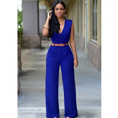 Sleeveless Plunge Neck Wide Leg Jumpsuit