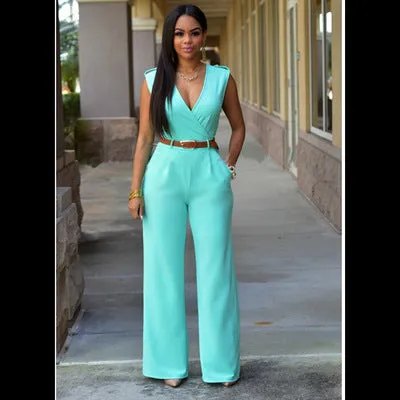 Sleeveless Plunge Neck Wide Leg Jumpsuit