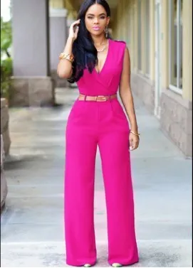 Sleeveless Plunge Neck Wide Leg Jumpsuit