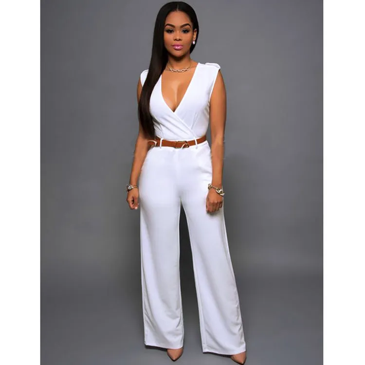 Sleeveless Plunge Neck Wide Leg Jumpsuit