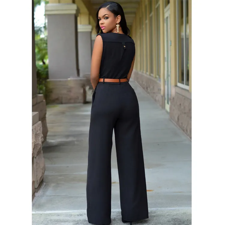 Sleeveless Plunge Neck Wide Leg Jumpsuit