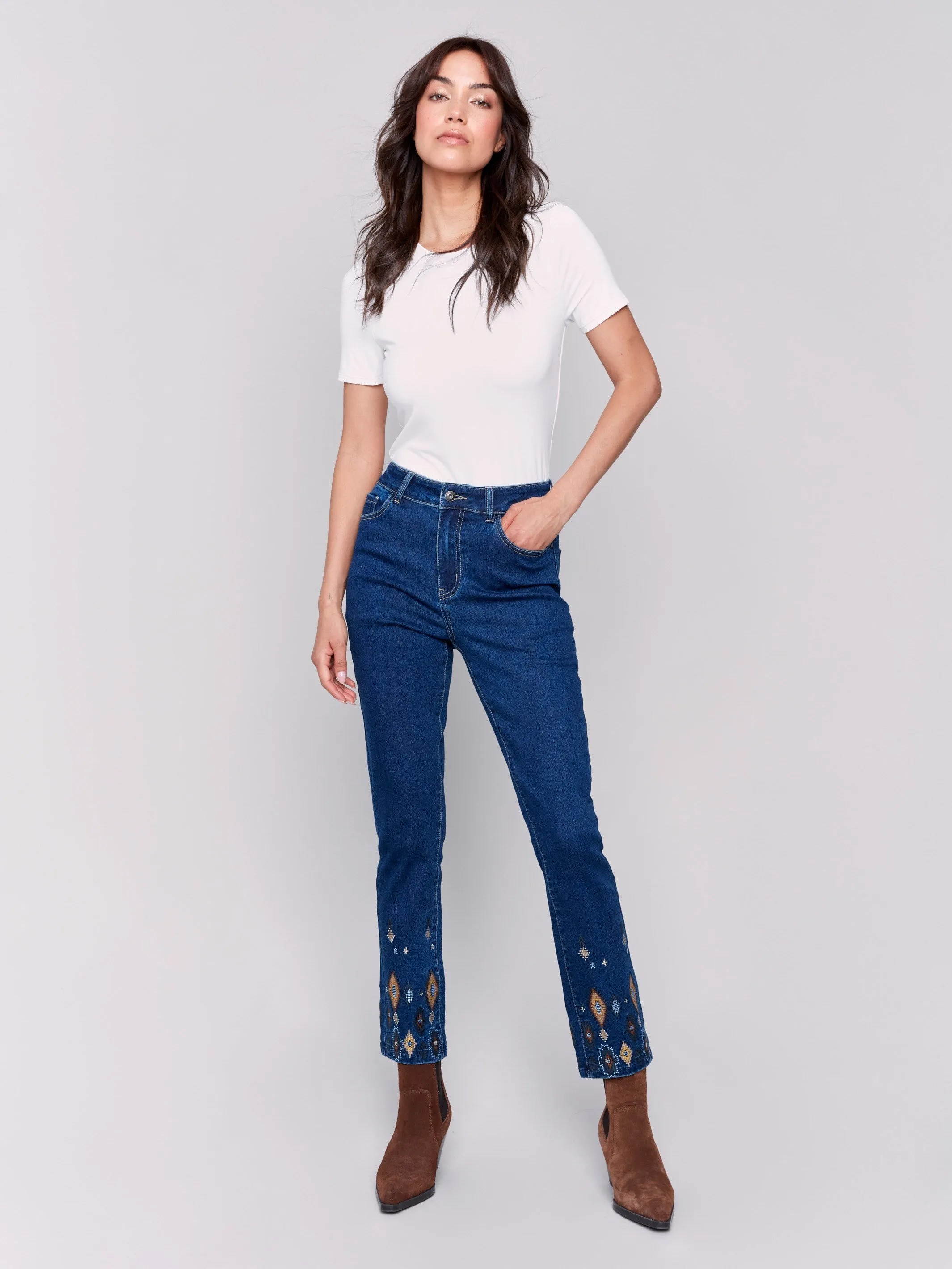 Slim Fit Jeans with Beaded Hem - Indigo