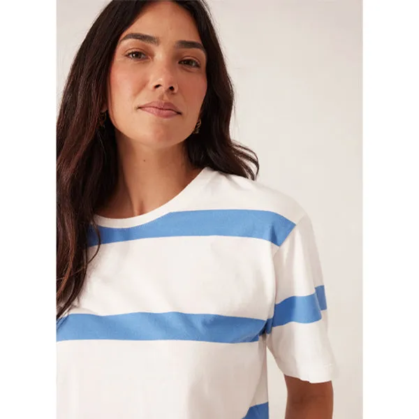 Slouchy Split Hem Tee - Vanilla   Pool Blue Bold Stripe