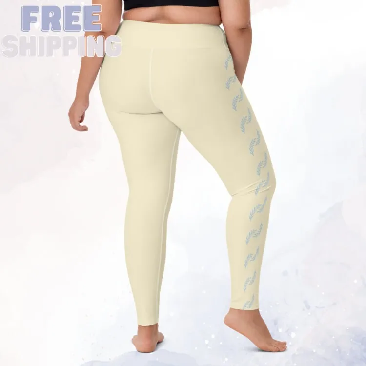 Soft Yellow and Blue Side Detail Yoga Dance Comfy Leggings