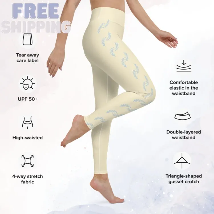 Soft Yellow and Blue Side Detail Yoga Dance Comfy Leggings