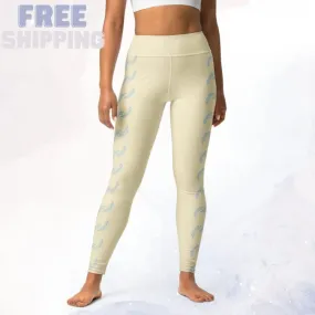 Soft Yellow and Blue Side Detail Yoga Dance Comfy Leggings