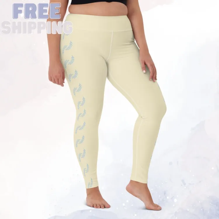 Soft Yellow and Blue Side Detail Yoga Dance Comfy Leggings