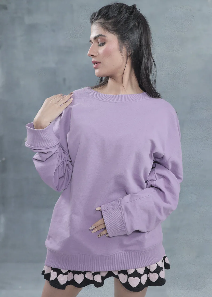 Solid Lilac Women Drop Shoulder Terry Sweatshirt | Pronk