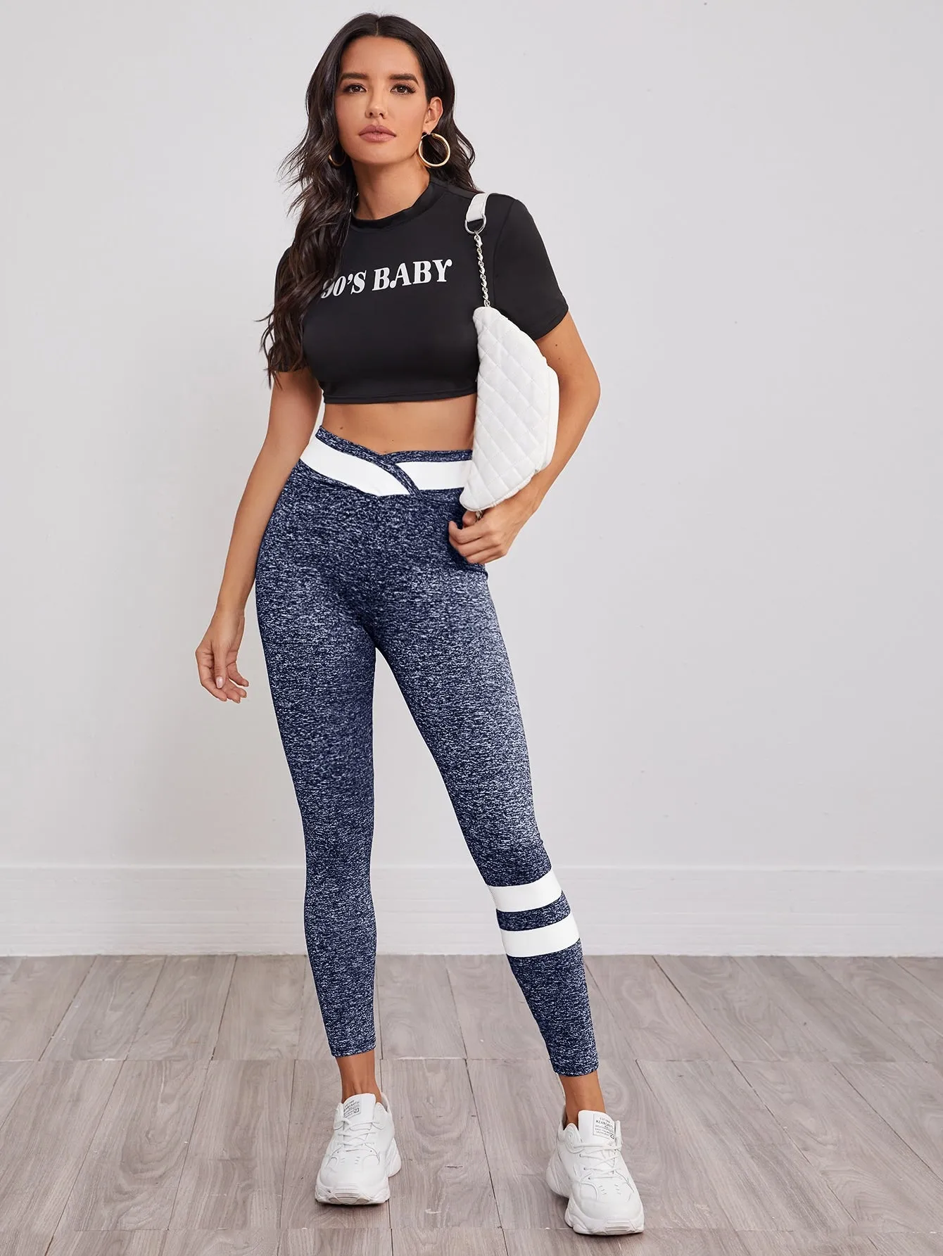 Sporty Colorblock Asymmetrical Cropped Women Leggings